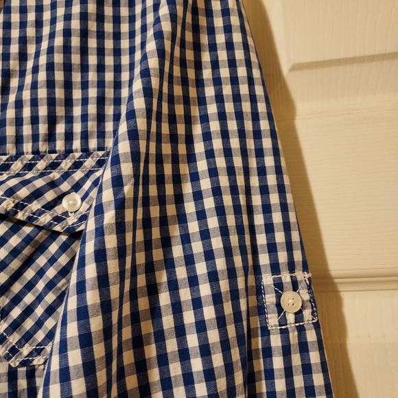 PD&C Mens Blue White Check Long Sleeved Button Up Shirt Size Large Cotton - Picture 11 of 13
